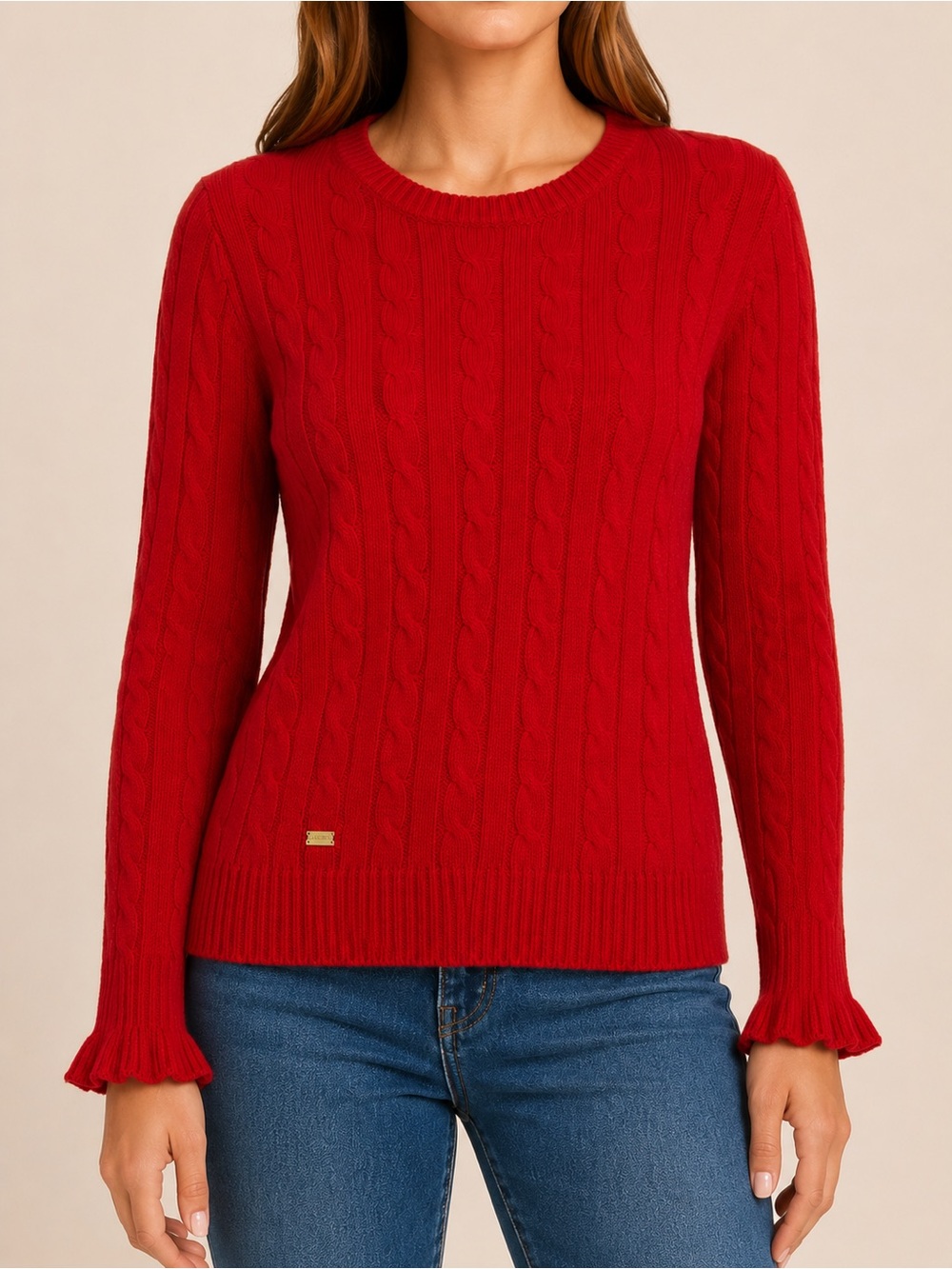 Lauren Ralph Lauren Red Cable Knit Crewneck Sweater 100% Cotton Women’s Large